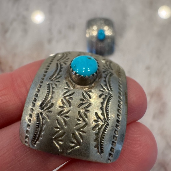 Native American sterling silver & turquoise bolo set signed BL - Picture 2 of 7